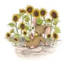 Anillustration Wenskaarten^Ansichtkaart Zonnebloemen met muisje