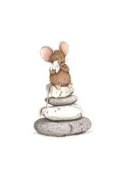 Anillustration Wenskaarten^Ansichtkaart Rouwkaart muis op stenen