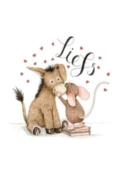 Anillustration Wenskaarten^Ansichtkaart Ezel & muis liefs met hartjes