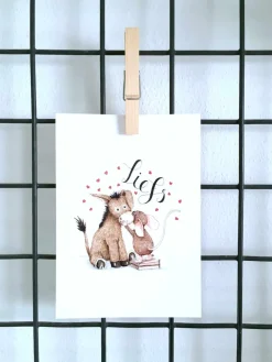 Anillustration Wenskaarten^Ansichtkaart Ezel & muis liefs met hartjes