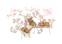 Anillustration Wenskaarten^Ansichtkaart Slapende muisjes bloesemboom