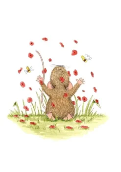 Anillustration Wenskaarten^Ansichtkaart Muisjes met bloemen in de lucht