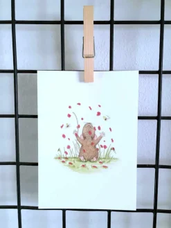 Anillustration Wenskaarten^Ansichtkaart Muisjes met bloemen in de lucht