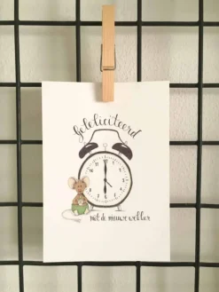 Anillustration Wenskaarten^Ansichtkaart Gefeliciteerd met de nieuwe wekker