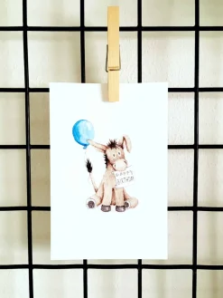 Anillustration Wenskaarten^Ansichtkaart Gefeliciteerd met ezel en ballon