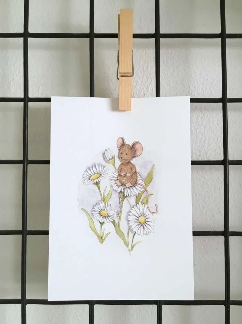 Anillustration Wenskaarten^Ansichtkaart Muisje op Madeliefjes