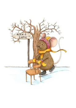 Anillustration Wenskaarten^Ansichtkaart Schaatsend muisje koek&zopie