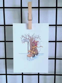 Anillustration Wenskaarten^Ansichtkaart Schaatsend muisje koek&zopie