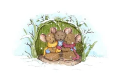 Anillustration Wenskaarten^Ansichtkaart Muisjes schuilen voor sneeuw