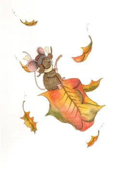 Anillustration Wenskaarten^Ansichtkaart Pilootmuis op herfstblad