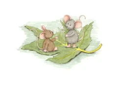 Anillustration Wenskaarten^Ansichtkaart Muisjes op een blad