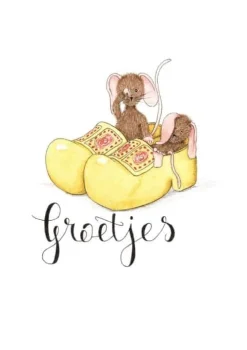 Anillustration Wenskaarten^Ansichtkaart Slapende muisjes in klompen