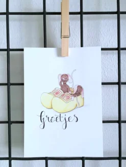 Anillustration Wenskaarten^Ansichtkaart Slapende muisjes in klompen