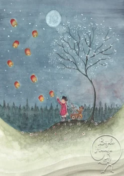 Bijdehansje Wenskaarten^Postkaart Girl with lampions