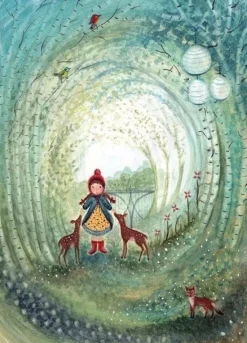 Bijdehansje Wenskaarten^Postkaart Girl with Deer