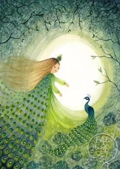 Bijdehansje Wenskaarten^Postkaart Peacock princess