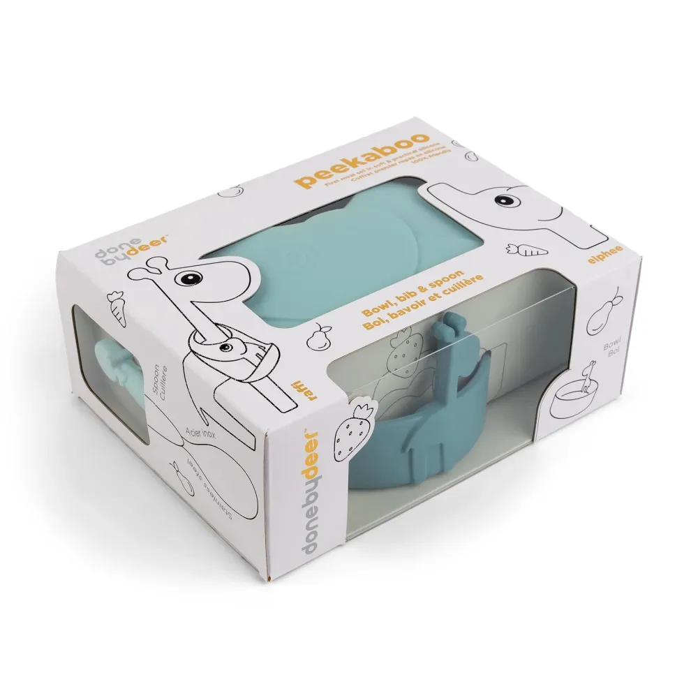 Done by Deer Kinderservies|Kraamcadeaus^Peekaboo Kinderservies First Meal set Deer friends Blue