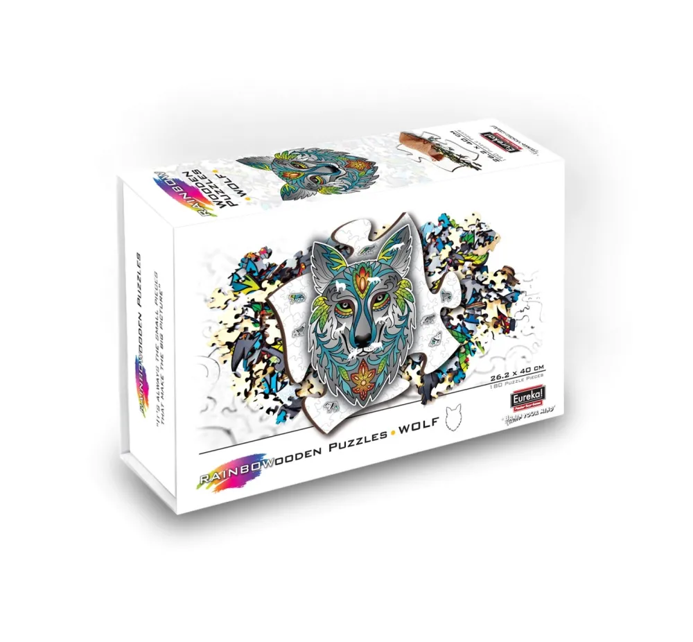 Eureka Houten Puzzels|Contour Puzzels^Regenboog Houten Puzzel Wolf