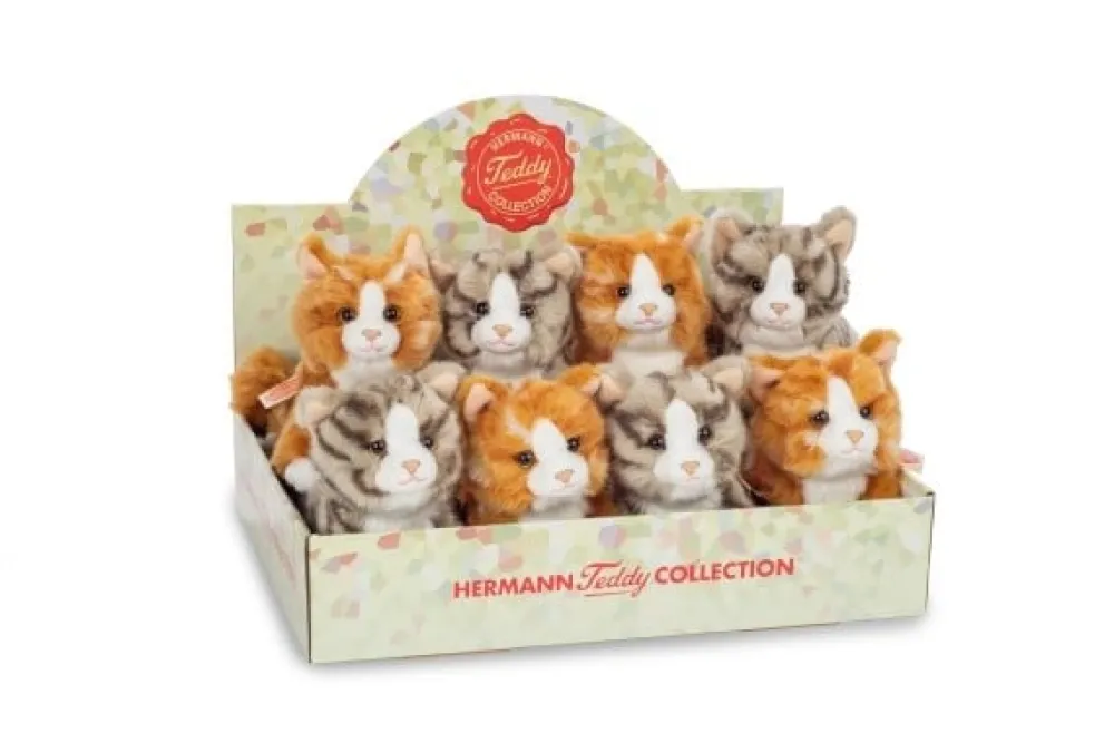 Hermann Teddy Hermann Teddy Collection^Knuffel Kat Getijgerd Rood of Grijs 18cm