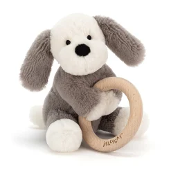 Jellycat Babyspeelgoed|Kraamcadeaus^Knuffel Rammelaar Hond Shooshu Puppy Wooden Ring Toy