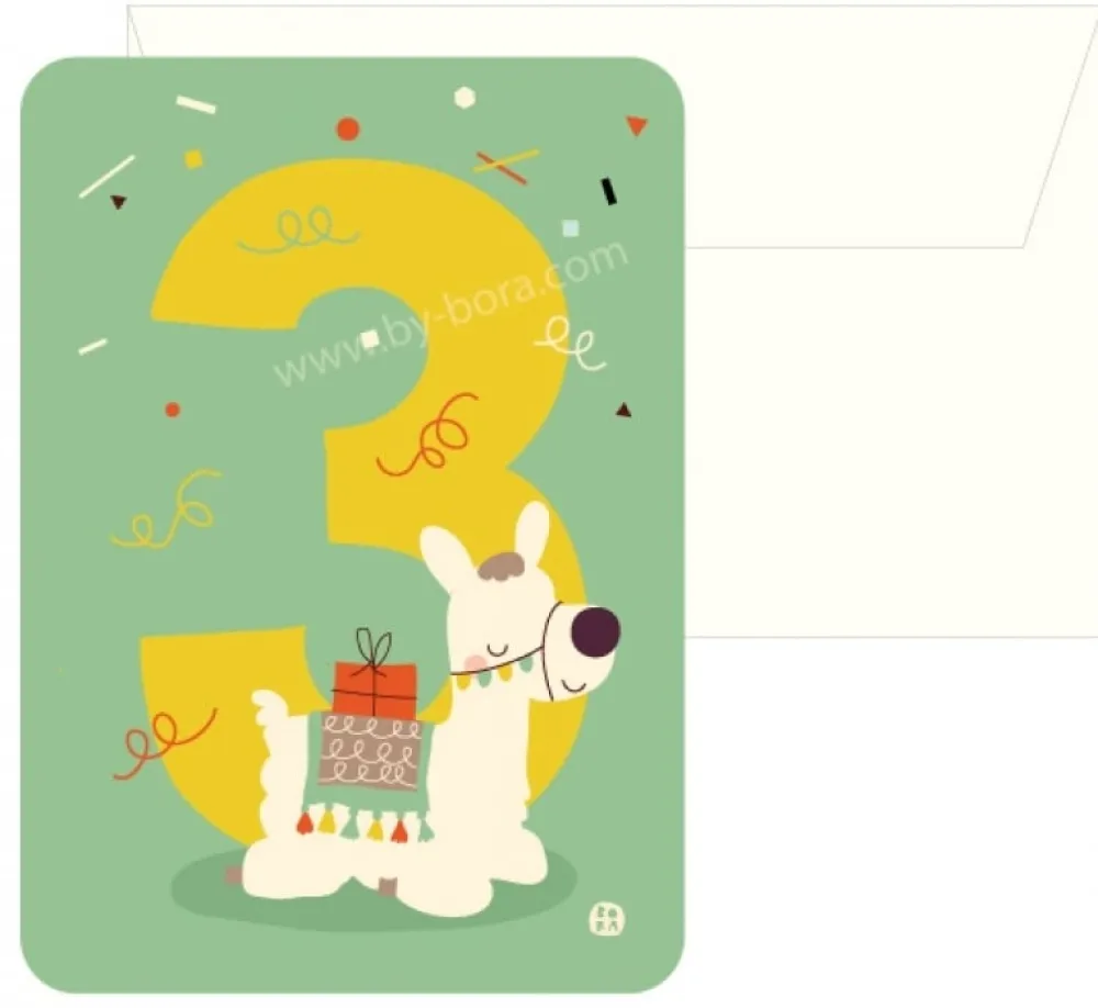 Bora Wenskaarten^Kaart met envelop 3 Alpaca