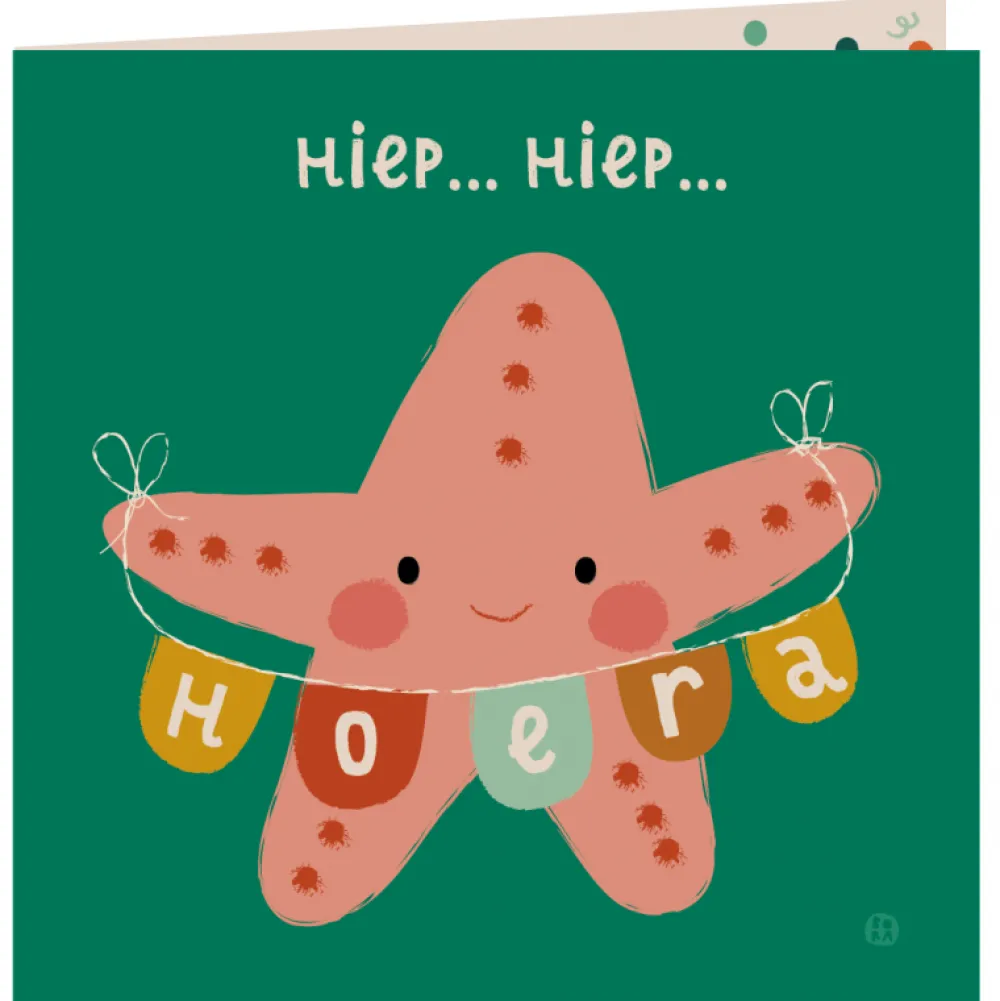 Bora Wenskaarten^Kaart met envelop Hiep hiep zeester