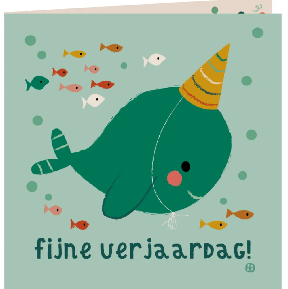 Bora Wenskaarten^Kaart met envelop Narwal feesthoed