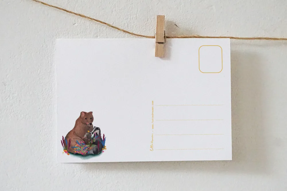 Lotte Drouen Wenskaarten^Ansichtkaart Bosdieren Bedankt met Bloemen