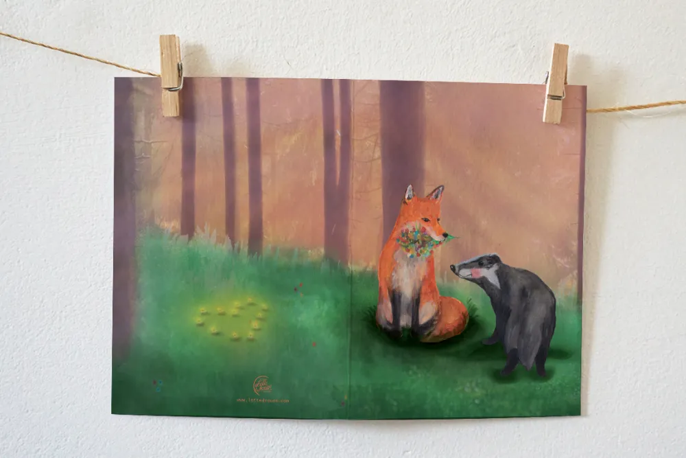 Lotte Drouen Wenskaarten^Wenskaart Liefde tussen Vos en Das