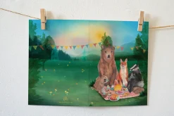 Lotte Drouen Wenskaarten^Wenskaart Picknicken met Bosdieren
