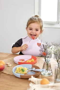 Lässig Kinderservies^Kinderbord Siliconen Happy Rascals Smile Sky Blue