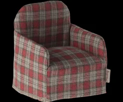 Maileg Poppenhuis^Poppenhuis Stoel Rood Geblokt 7.5cm