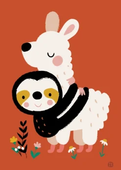 Bora Wenskaarten^Postkaart Sloth alpaca hug