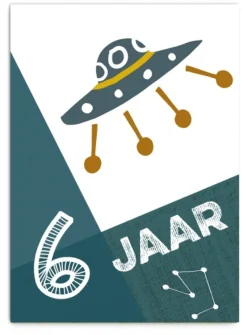 Pepermints Wenskaarten^Wenskaart 6 Jaar Ruimteschip