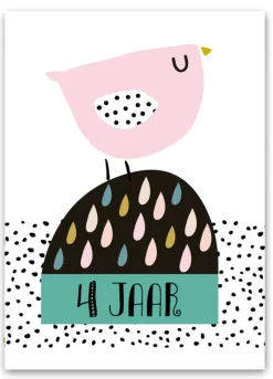 Pepermints Wenskaarten^Wenskaart 4 Jaar Vogel