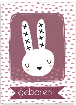 Pepermints Wenskaarten^Wenskaart geboren (konijntje roze)