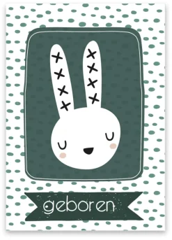 Pepermints Wenskaarten^Wenskaart geboren (konijntje groen)